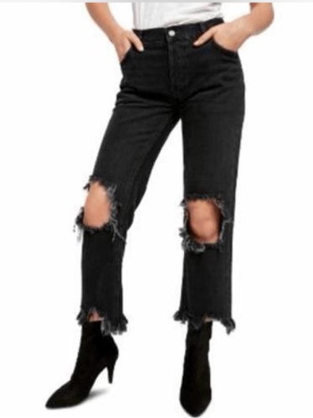 We The Free- Women's Black Distressed Knee-Rip Jeans